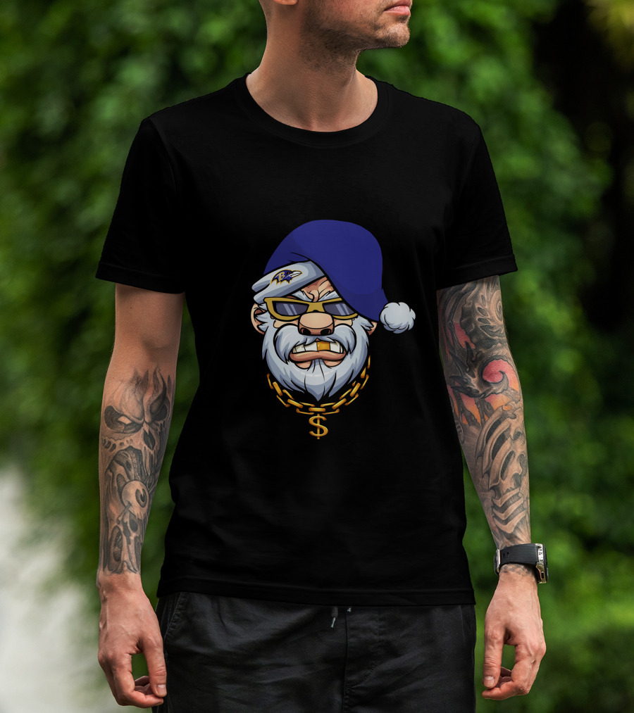 Ravens Gangster Santa Claus With Blue Cap And Gold Chain T-Shirt