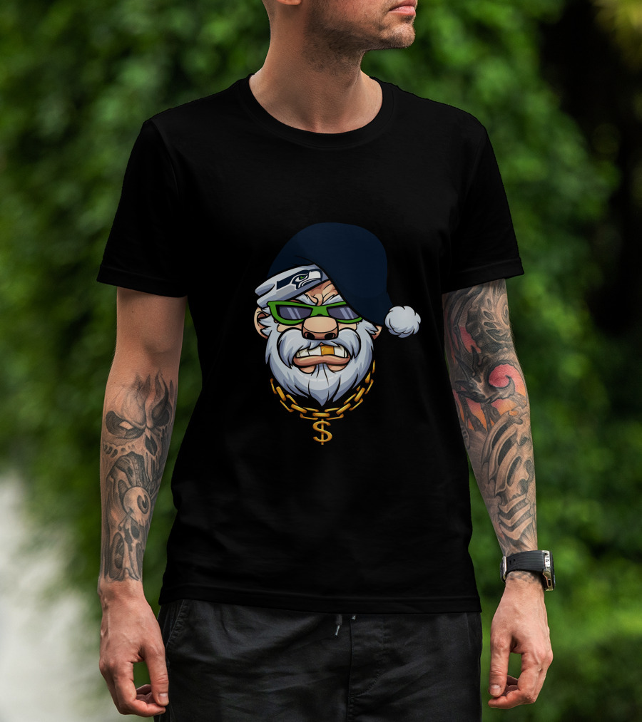 Seahawks Gangster Santa With Chain And Shades T-Shirt