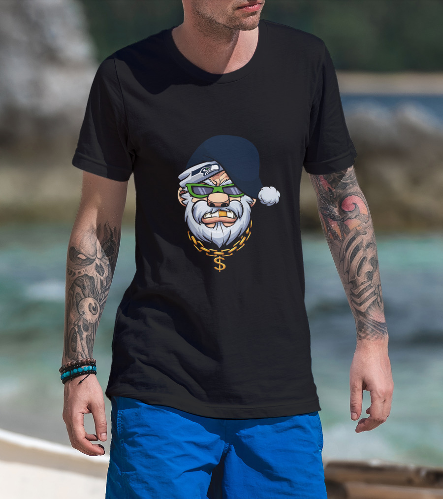 Seahawks Gangster Santa With Chain And Shades T-Shirt