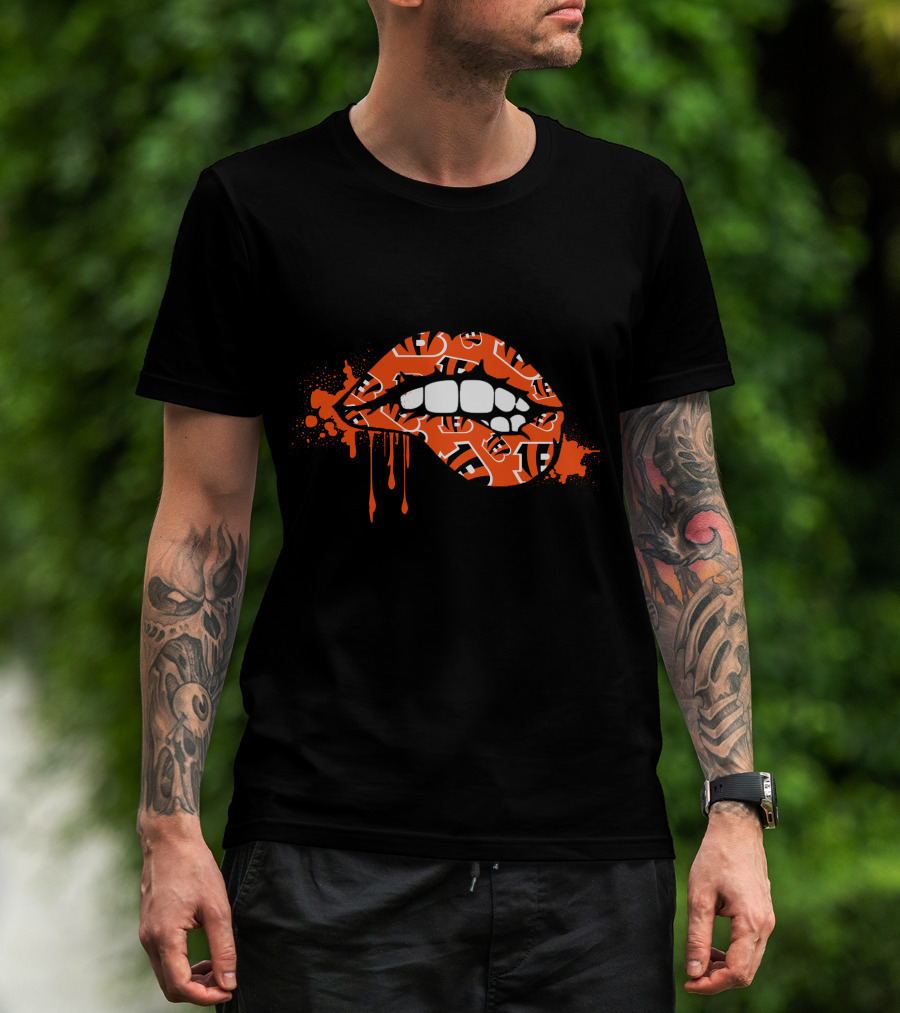 Dripping Lips Cincinnati Bengals Iconic Orange Pattern Bite T-Shirt