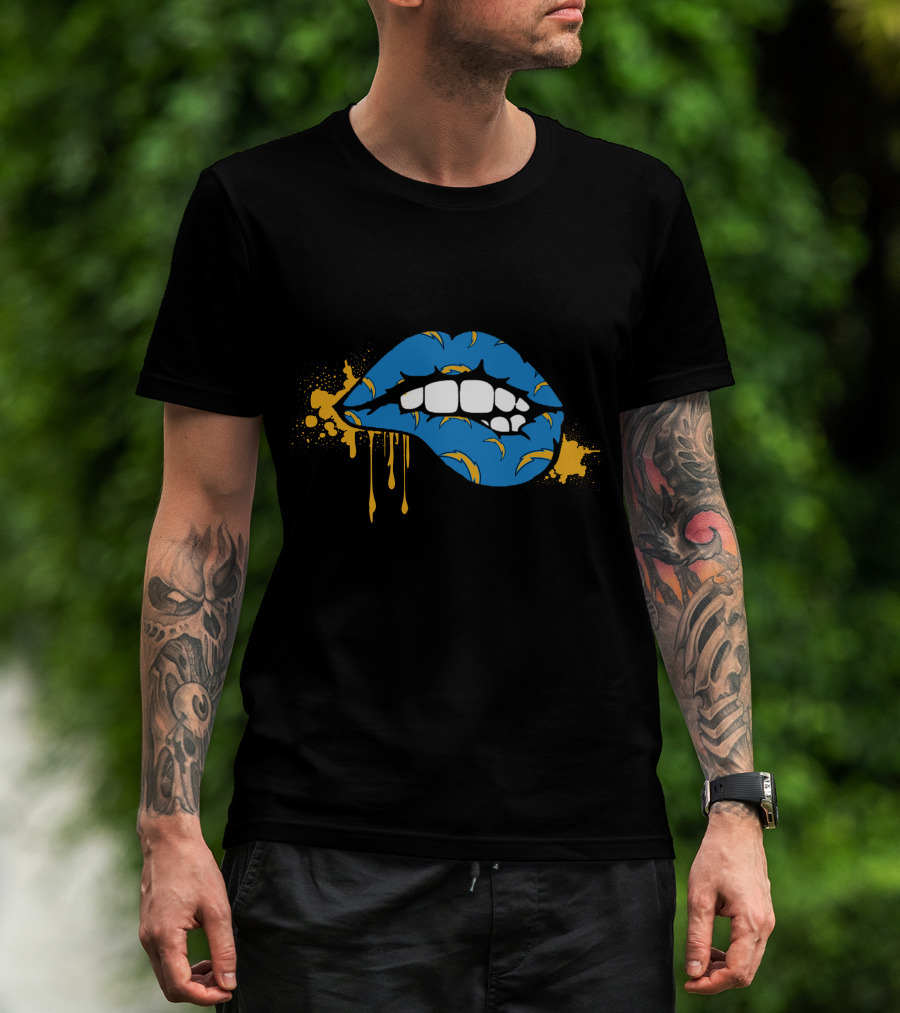 Dripping Lips Blue And Yellow Chargers Theme T-Shirt