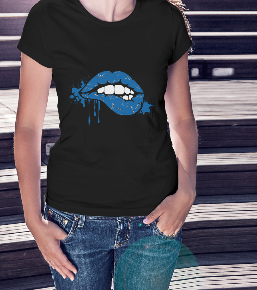 Dripping Blue Lips With White Lions Outline T-Shirt