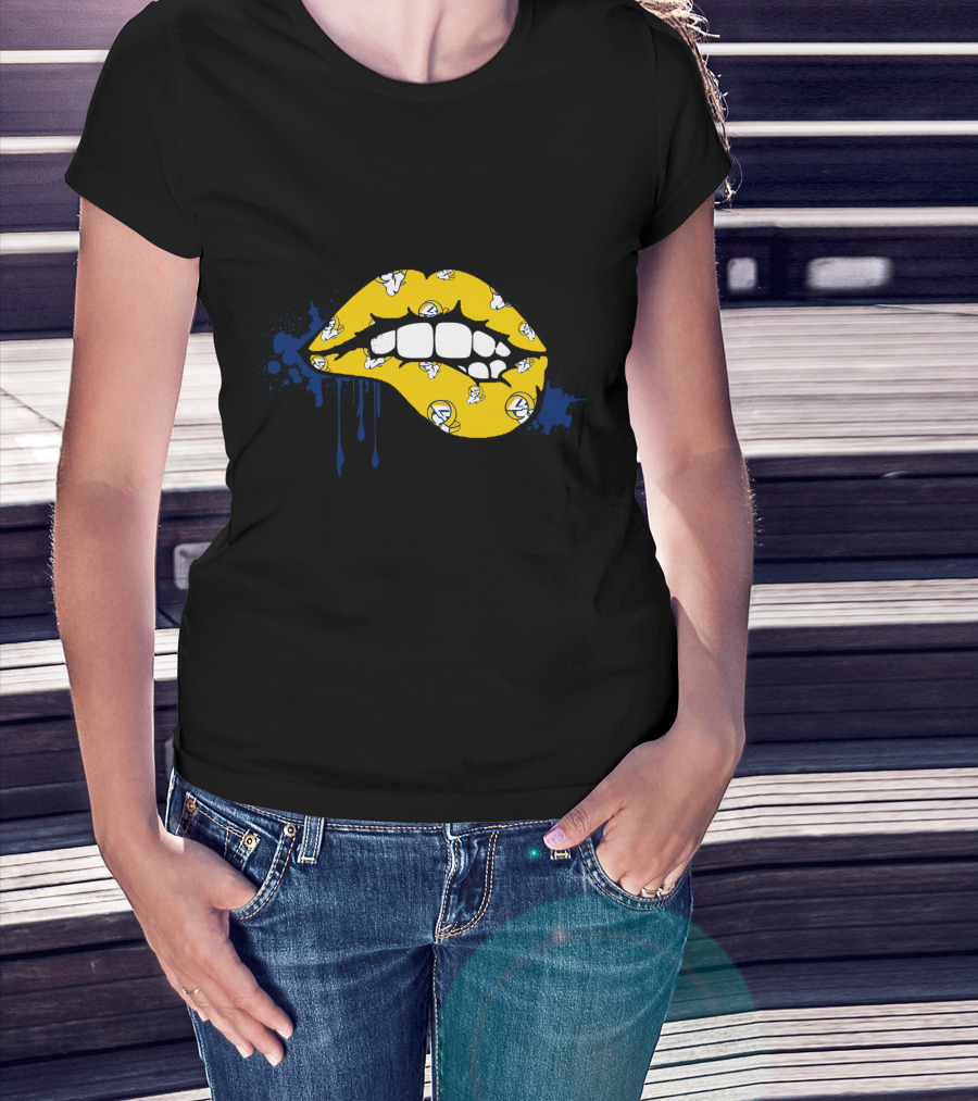 Dripping Lips Los Angeles Rams Yellow Blue Paint Splatter T-Shirt