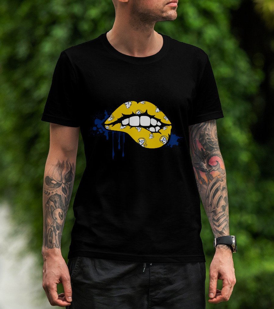 Dripping Lips Los Angeles Rams Yellow Blue Paint Splatter T-Shirt