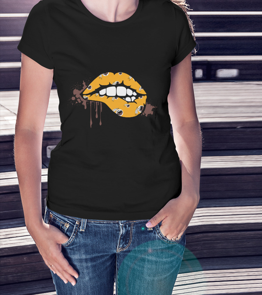Dripping Lips Patterned With Iconic Redskins Logos T-Shirt