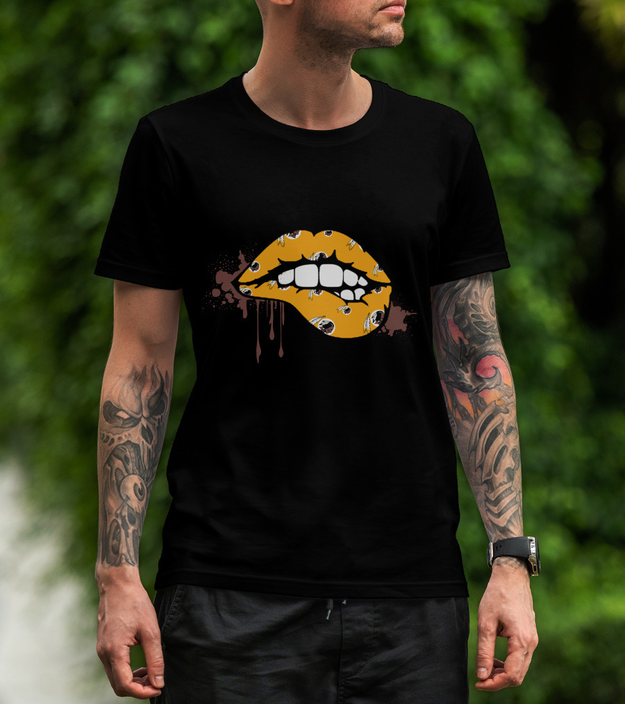 Dripping Lips Patterned With Iconic Redskins Logos T-Shirt