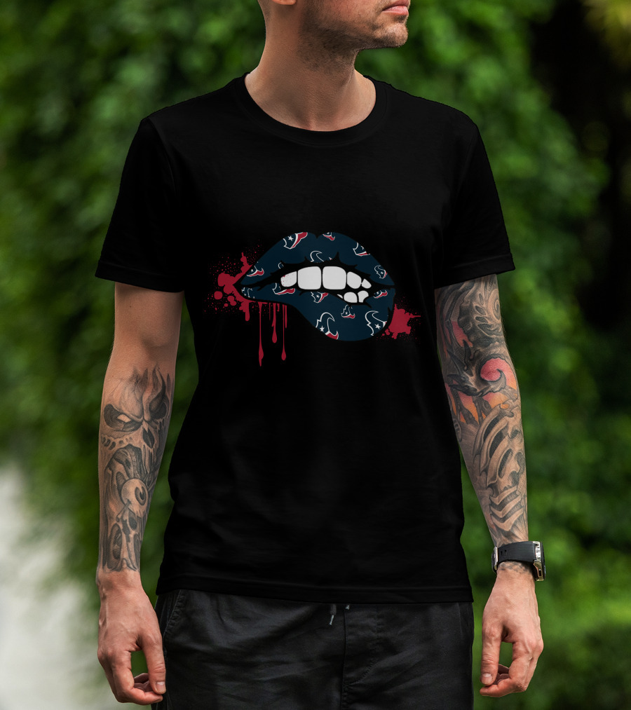 Dripping Lips With Houston Texans Logo T-Shirt