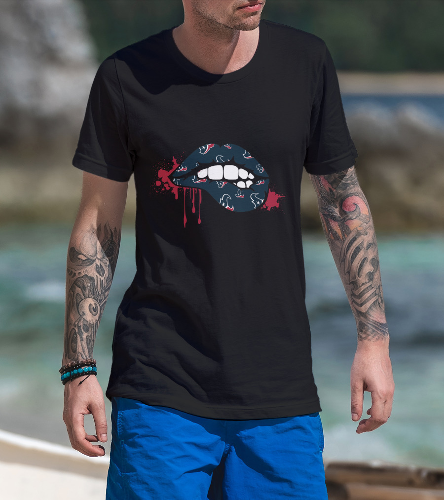 Dripping Lips With Houston Texans Logo T-Shirt