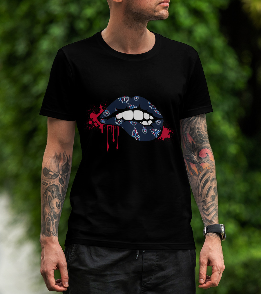 Dripping Lips Tennessee Titans Logos Red Splash T-Shirt