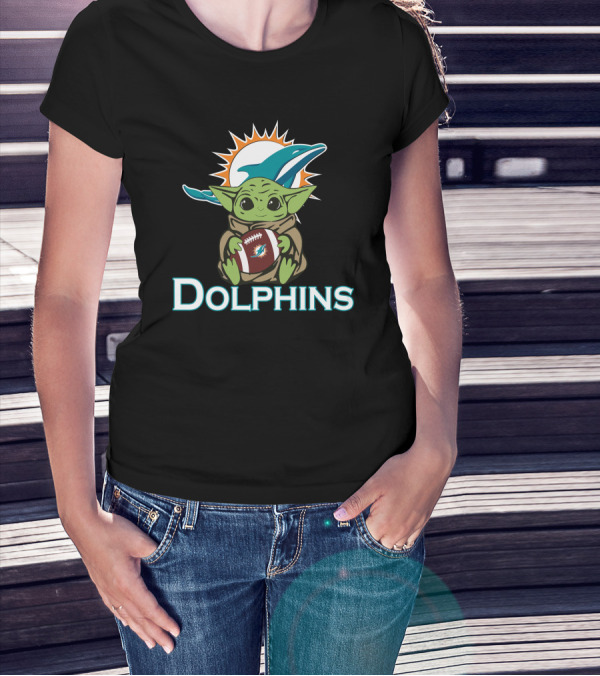 Dolphins Baby Yoda Star Wars Football Fusion T-Shirt