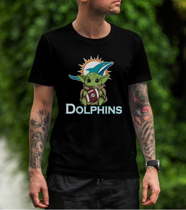 Dolphins Baby Yoda Star Wars Football Fusion T-Shirt