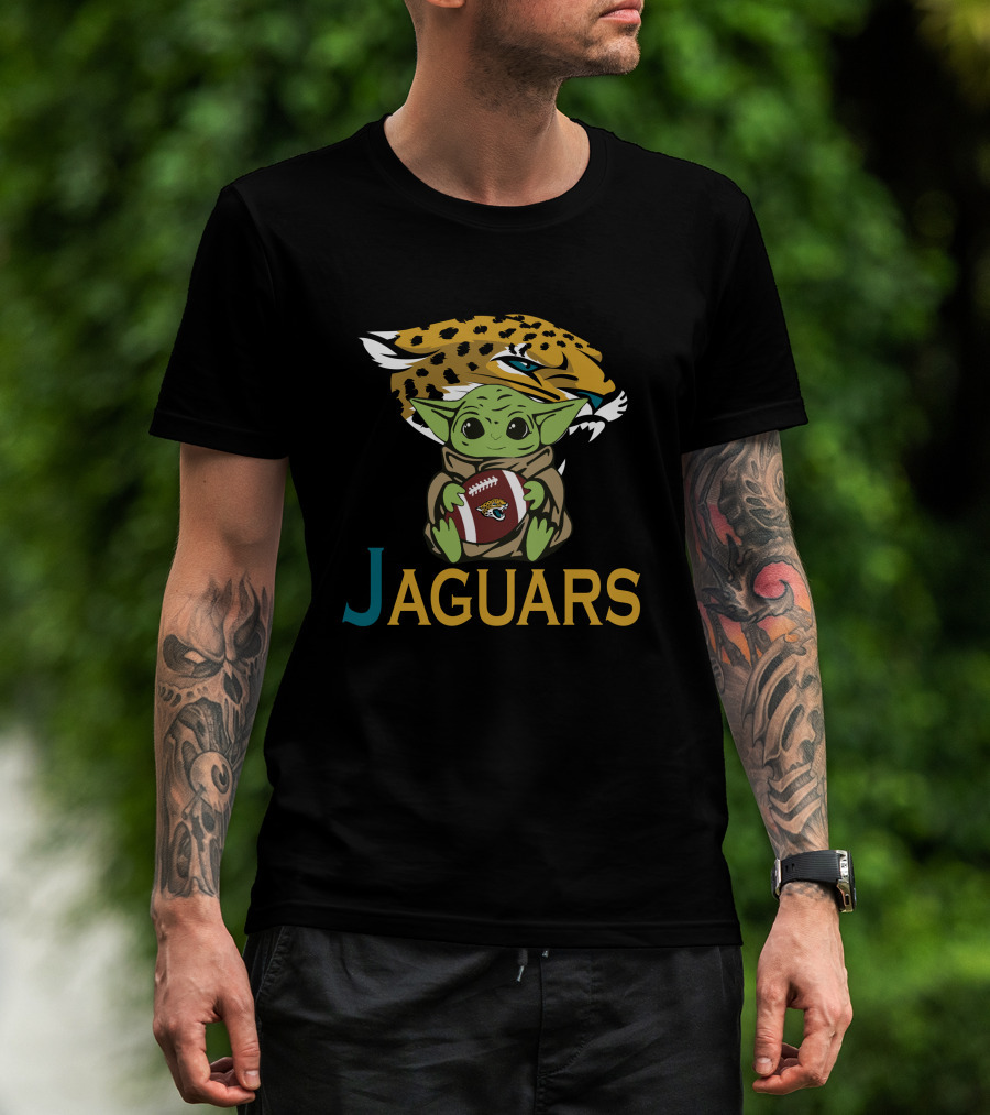 Jaguars Baby Yoda Holding Football Star Wars T-Shirt