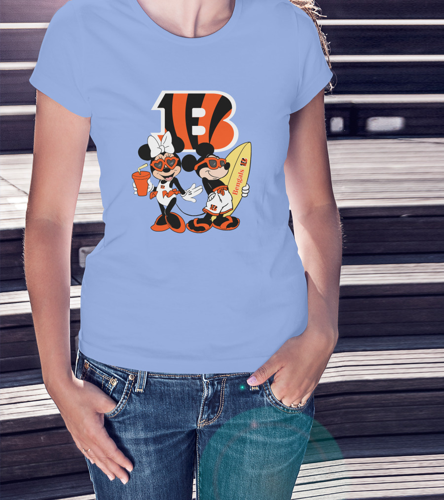 Bengals Mickey And Minnie Vacation Surfer Adventure T-Shirt