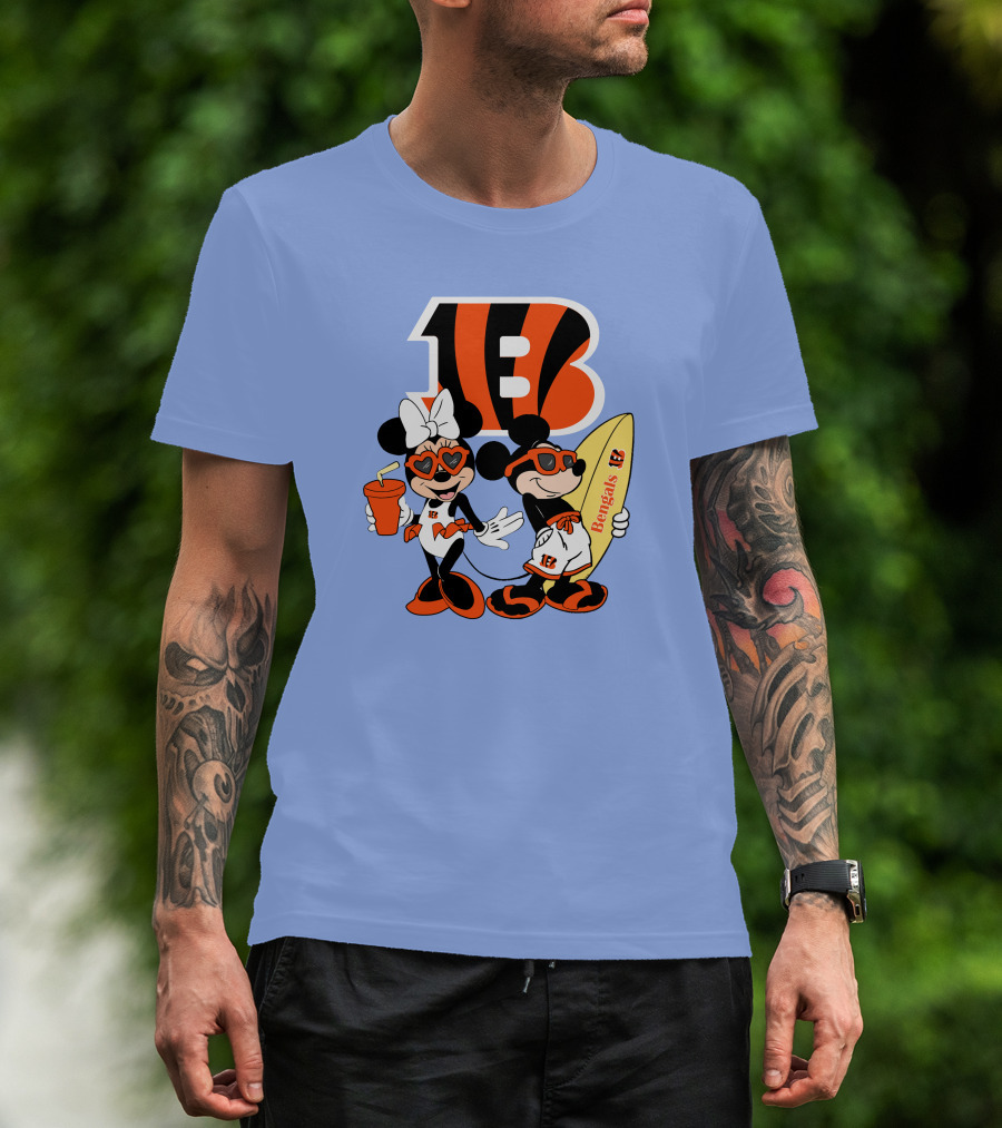 Bengals Mickey And Minnie Vacation Surfer Adventure T-Shirt