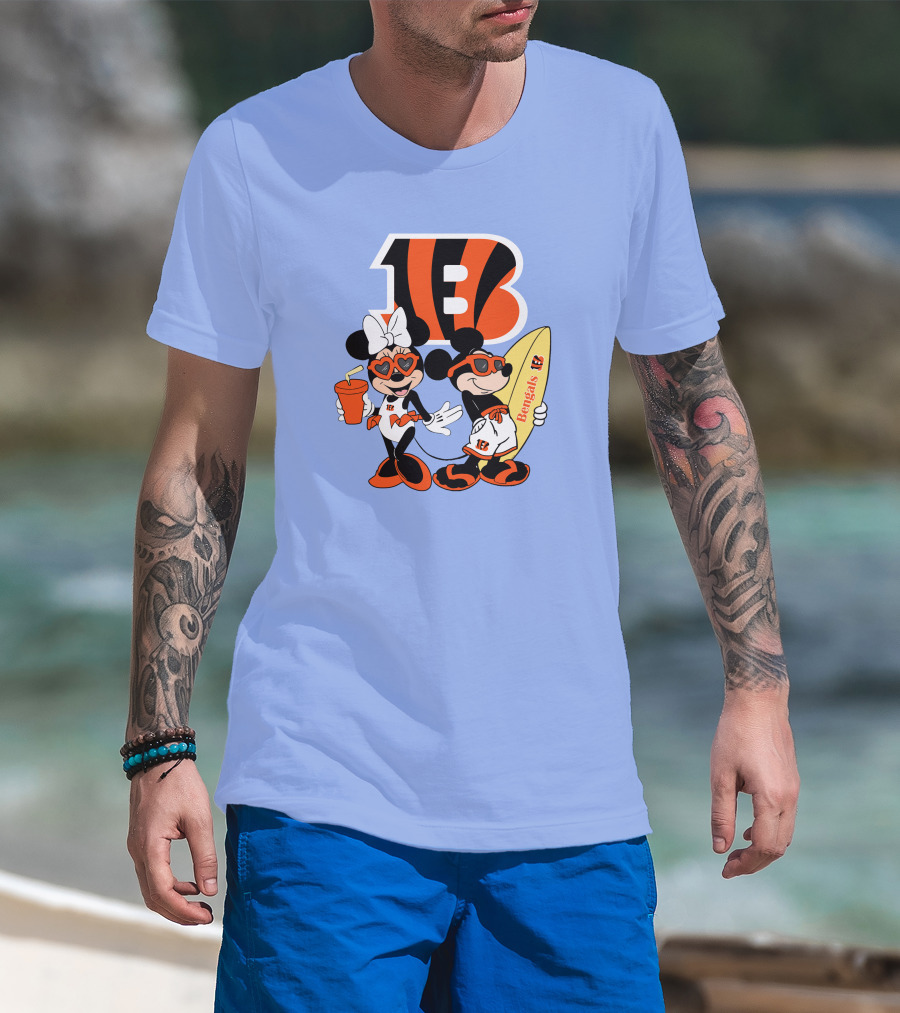 Bengals Mickey And Minnie Vacation Surfer Adventure T-Shirt