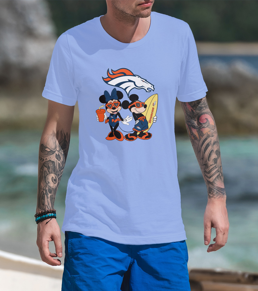 Broncos Mickey Minnie Vacation Surfing Adventure T-Shirt