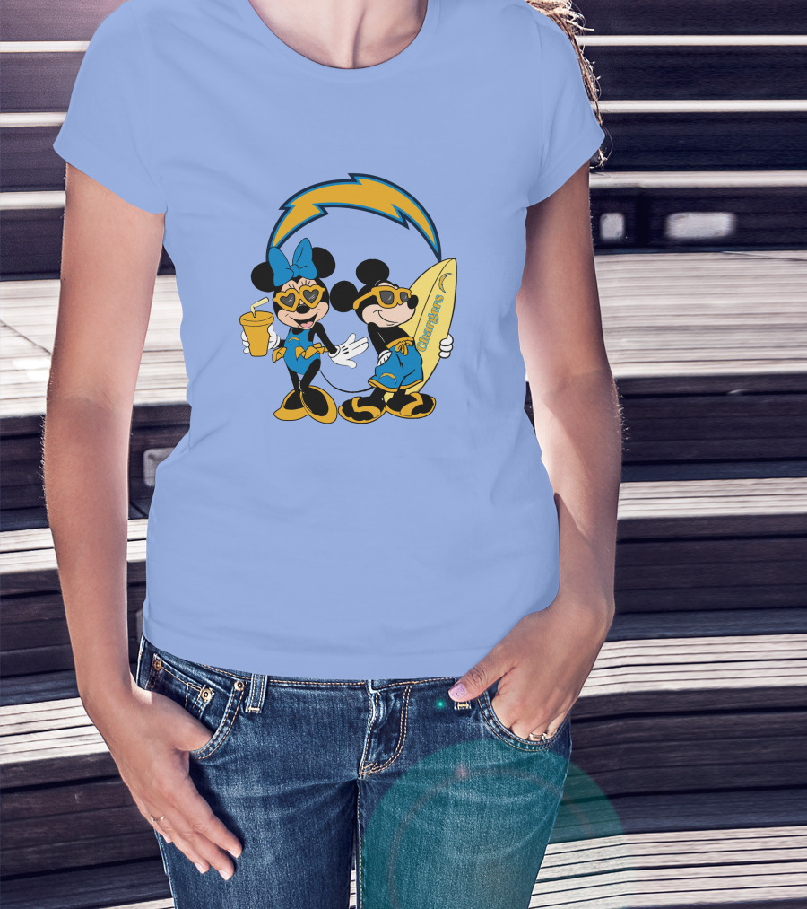 Chargers Mickey Happy Vacation Surfer Duo With Heart Sunglasses T-Shirt