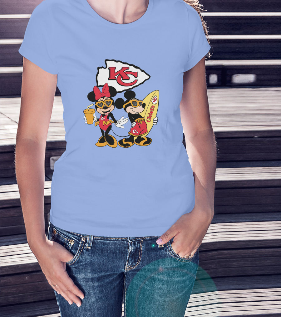 Chiefs Mickey And Minnie Vacation Kc Football Surfboard Fun T-Shirt