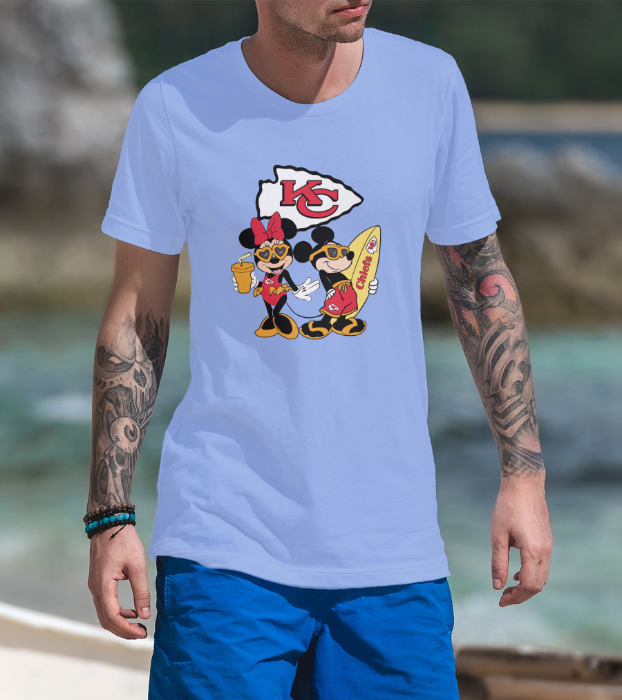 Chiefs Mickey And Minnie Vacation Kc Football Surfboard Fun T-Shirt