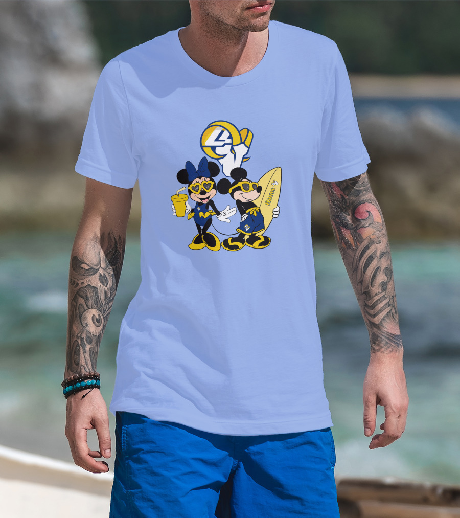 Rams Mickey Happy Vacation Football Surf Adventure T-Shirt