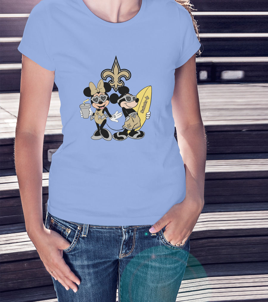 Saints Mickey Happy Vacation Fleur-De-Lis Surfboard T-Shirt