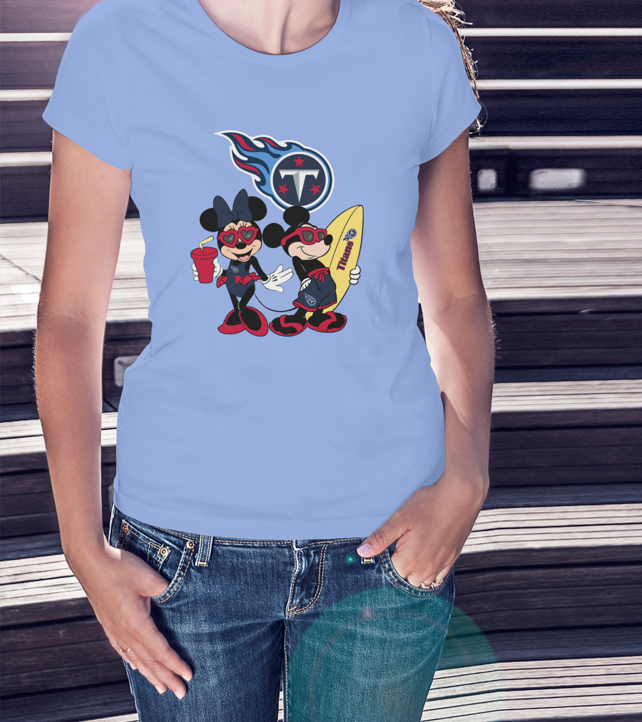 Titans Mickey Minnie Vacation With Tennessee Surfboard And Soda T-Shirt