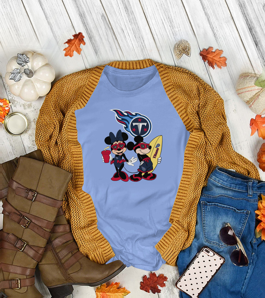 Titans Mickey Minnie Vacation With Tennessee Surfboard And Soda T-Shirt