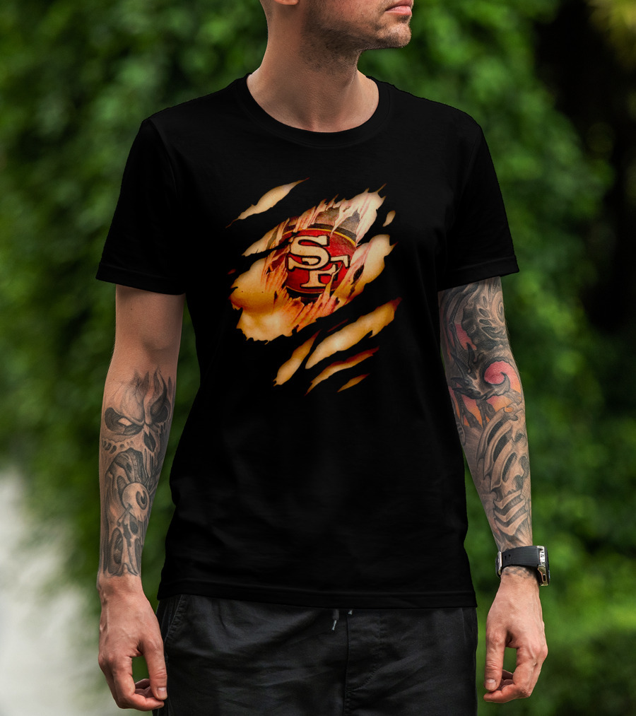 49ers Sf Logo Tattoo Effect Ripped Skin T-Shirt