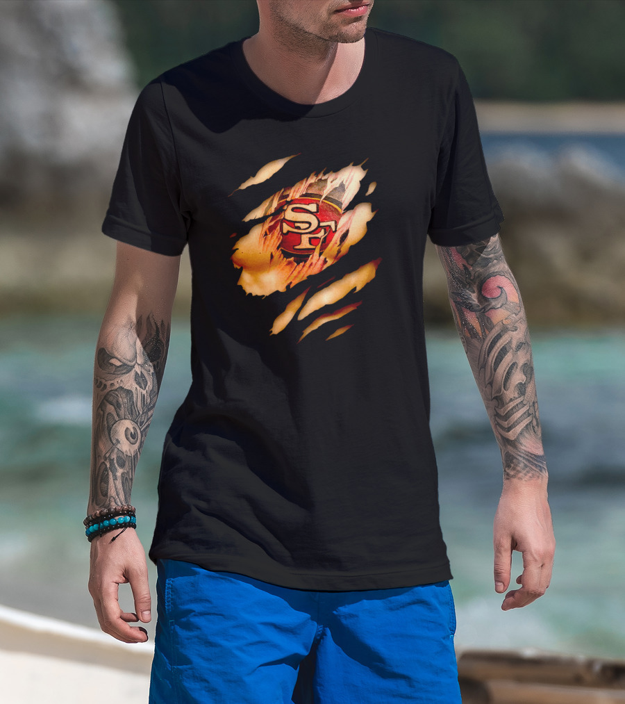 49ers Sf Logo Tattoo Effect Ripped Skin T-Shirt