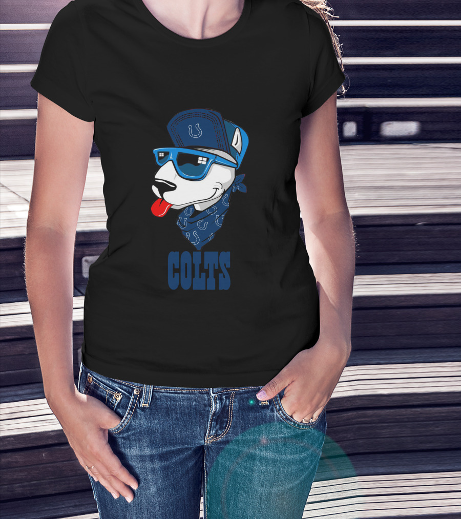Colts Bull Terrier Wearing Sunglasses And Bandana With Horseshoe T-Shirt