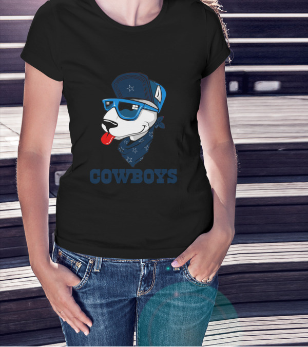 Cowboys Bull Terrier In Blue Sunglasses And Bandana T-Shirt