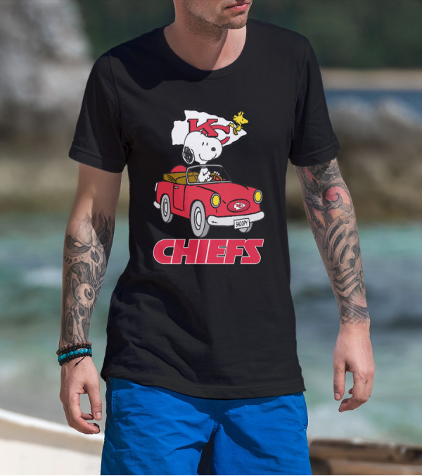 Chiefs Snoopy Driving With KC Flag T-Shirt