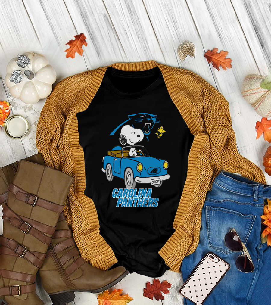 Carolina Panthers Snoopy Driving Adventure T-Shirt