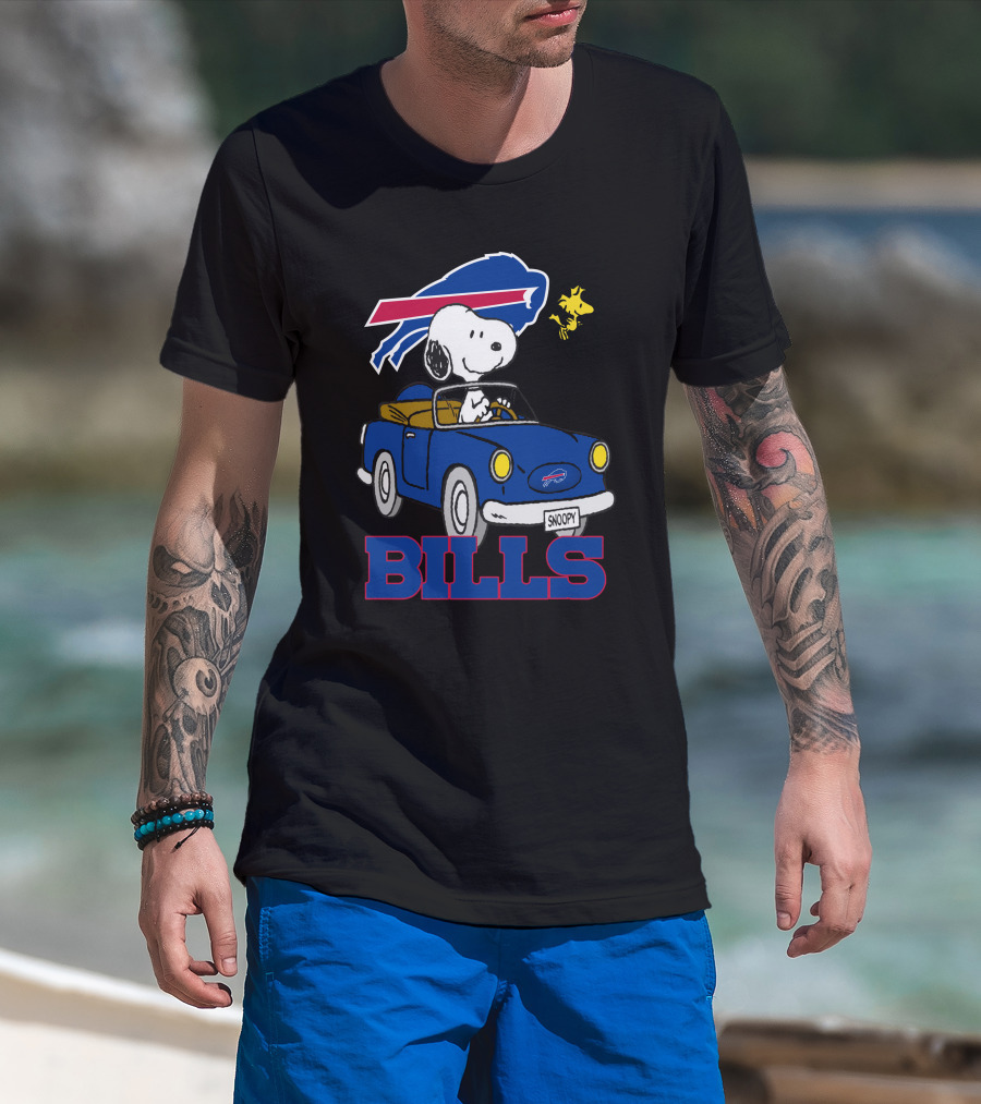 Buffalo Bills Snoopy Driving Woodstock NFL Peanuts T-Shirt