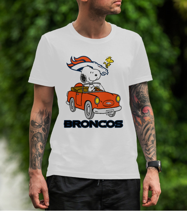 Broncos Snoopy Driving Adventure With Woodstock NFL T-Shirt