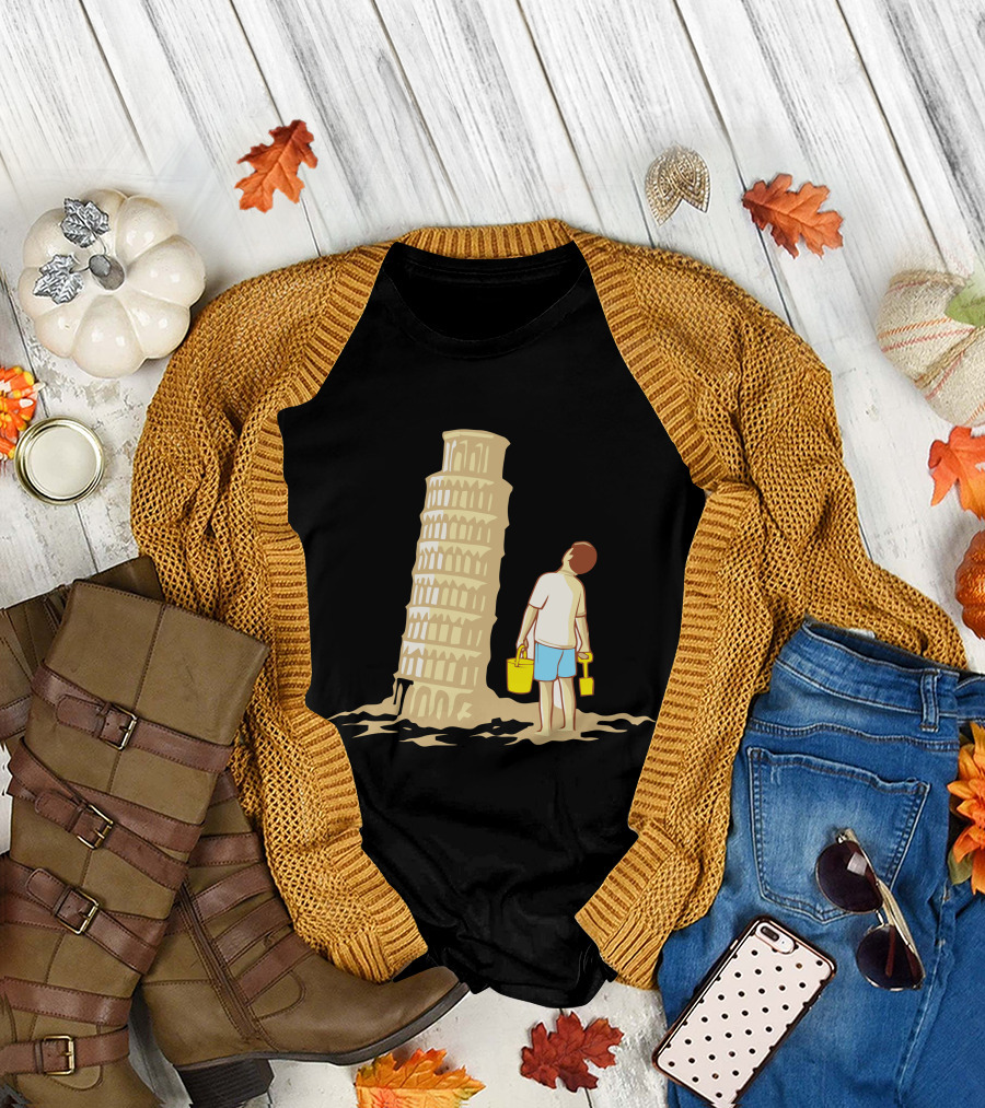 Sandcastle Builder Leaning Tower of Pisa Summer Fun T-Shirt