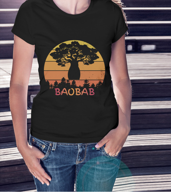 BAOBAB Sunset Silhouette Retro Vintage Forest Scene T-Shirt
