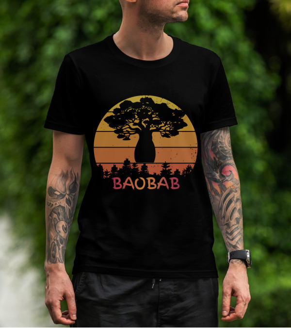 BAOBAB Sunset Silhouette Retro Vintage Forest Scene T-Shirt