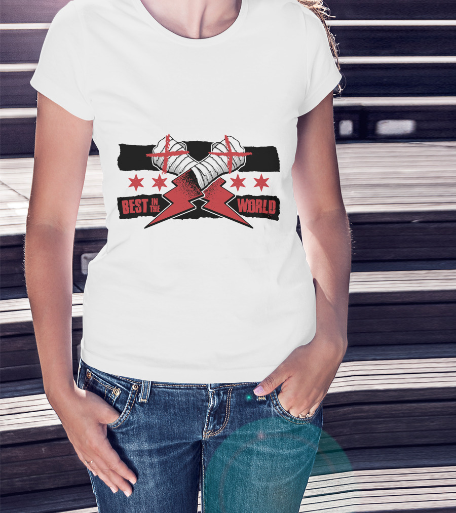 Best In The World Crossed Fists Red Lightning Stars T-Shirt