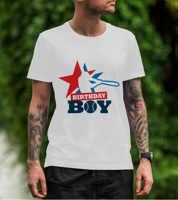Birthday Boy Baseball Silhouette Star T-Shirt