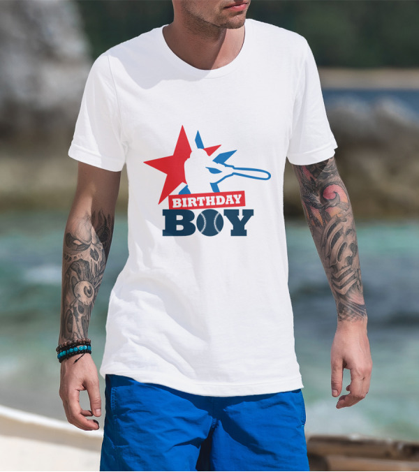 Birthday Boy Baseball Silhouette Star T-Shirt