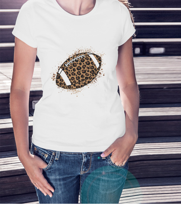 Leopard Print American Football Ball T-Shirt