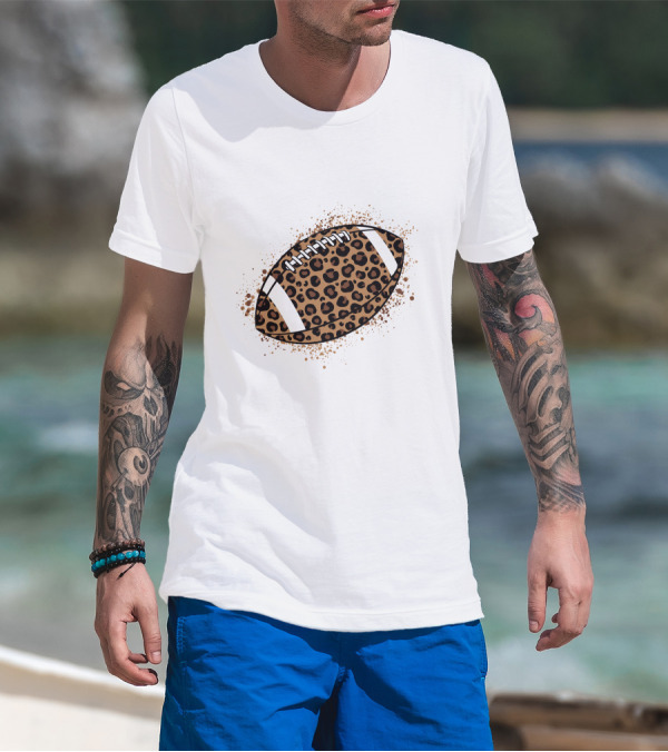 Leopard Print American Football Ball T-Shirt