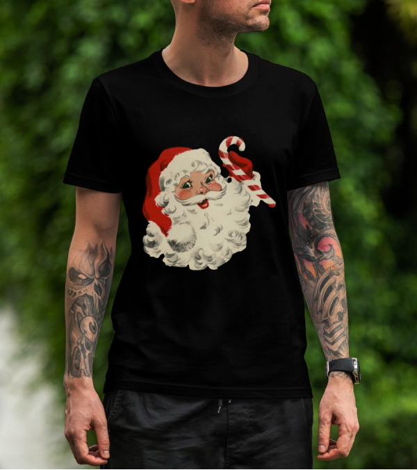 Retro Santa Claus Candy Cane Vintage Christmas T-Shirt
