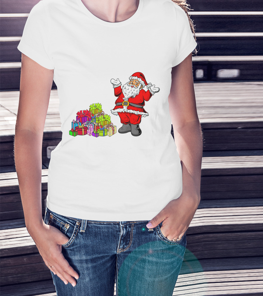 Santa Claus With Colorful Wrapped Gifts T-Shirt