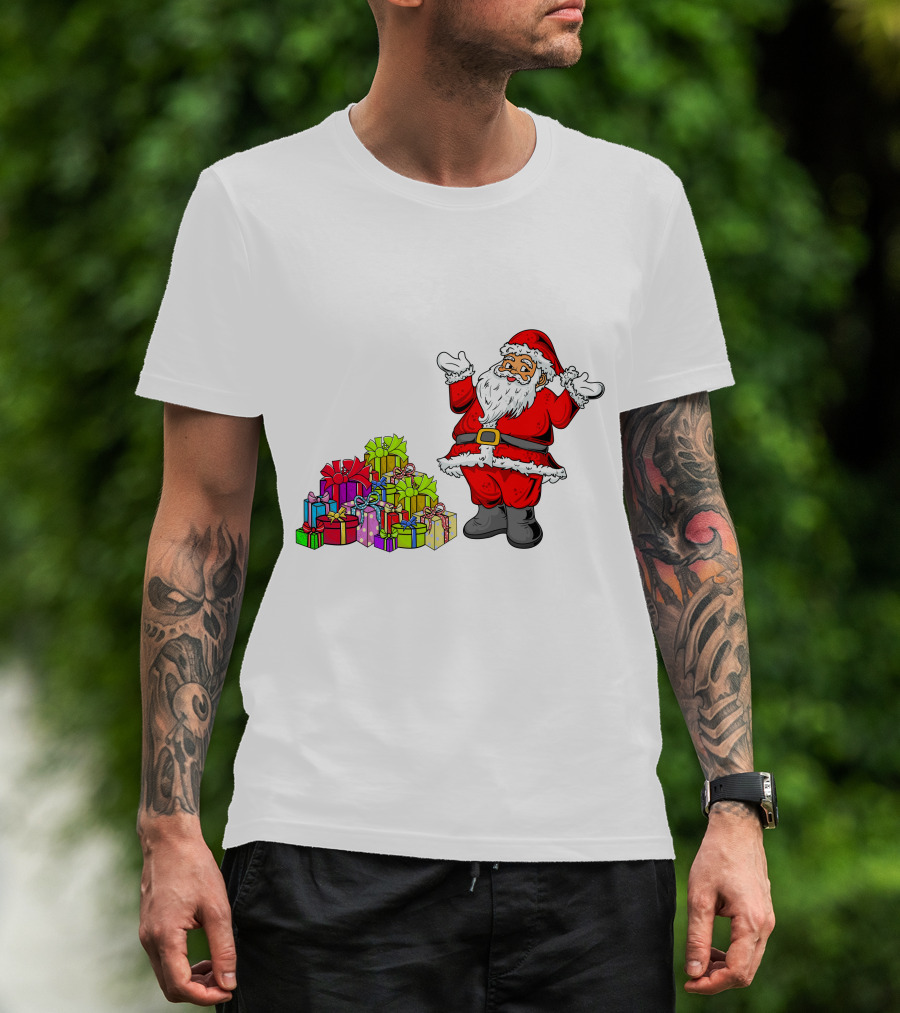 Santa Claus With Colorful Wrapped Gifts T-Shirt