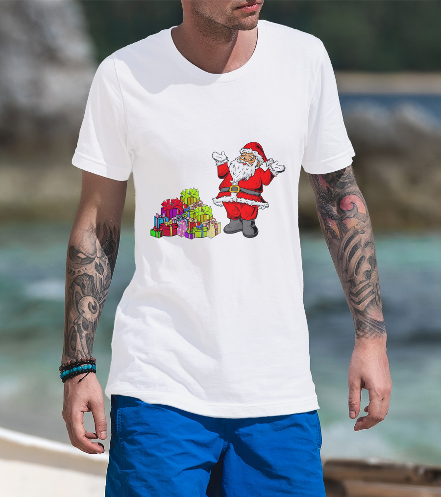 Santa Claus With Colorful Wrapped Gifts T-Shirt