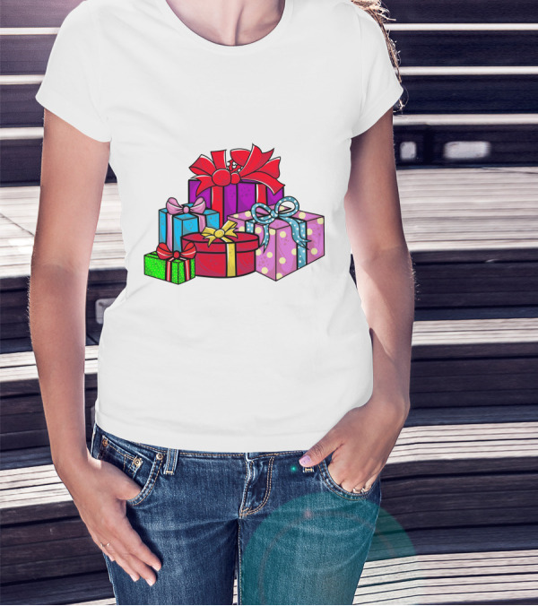 Christmas Presents With Bright Bows And Polka Dots T-Shirt