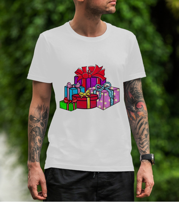 Christmas Presents With Bright Bows And Polka Dots T-Shirt