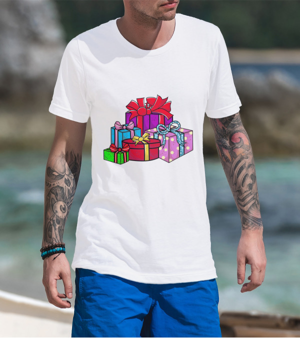 Christmas Presents With Bright Bows And Polka Dots T-Shirt